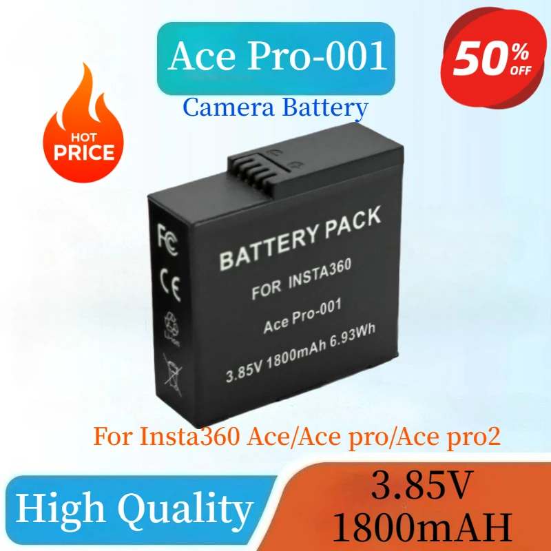 

New High Quality 3.85V 1800mAh 6.93Wh Battery For Insta360 Ace/Ace Pro/Ace Pro2 Action Camera High-capacity Replacement Battery