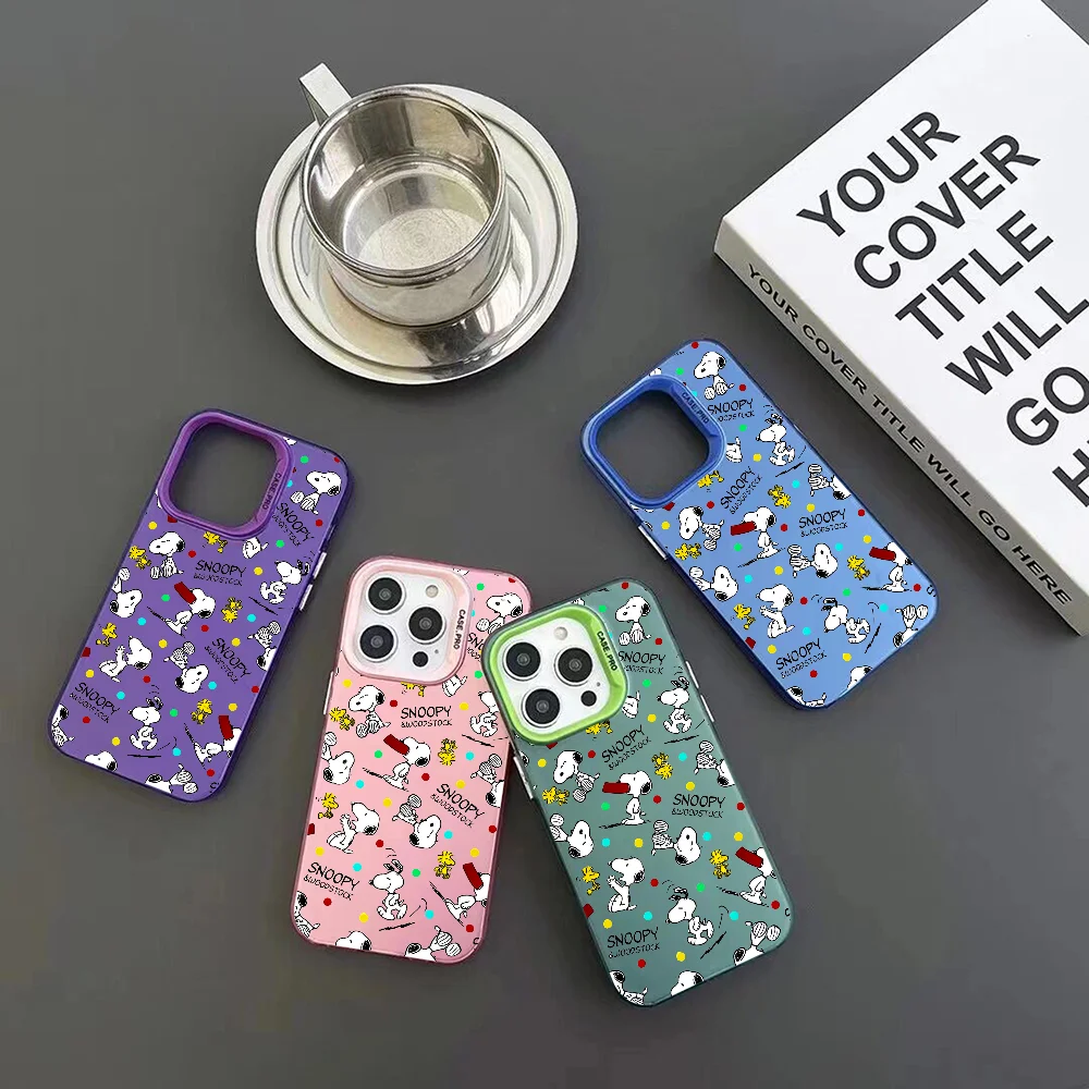 Cartoon Funny Snoopys Phone Case IMD Color Silver Shell For IPhone 16 15 14 13 12 Pro Max Plus