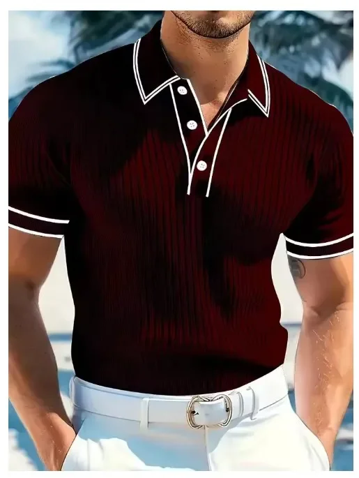 Men's Spring and Autumn Short Sleeve Striped Loose Casual Lapel Top Fashion Business Men's Summer POLO