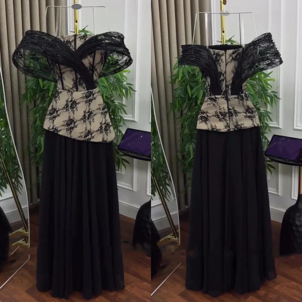 

Customized Chinese Style Chiffon Pleat A-line Off-the-shoulder Long Dresses Bespoke Occasion Evening Exquisite