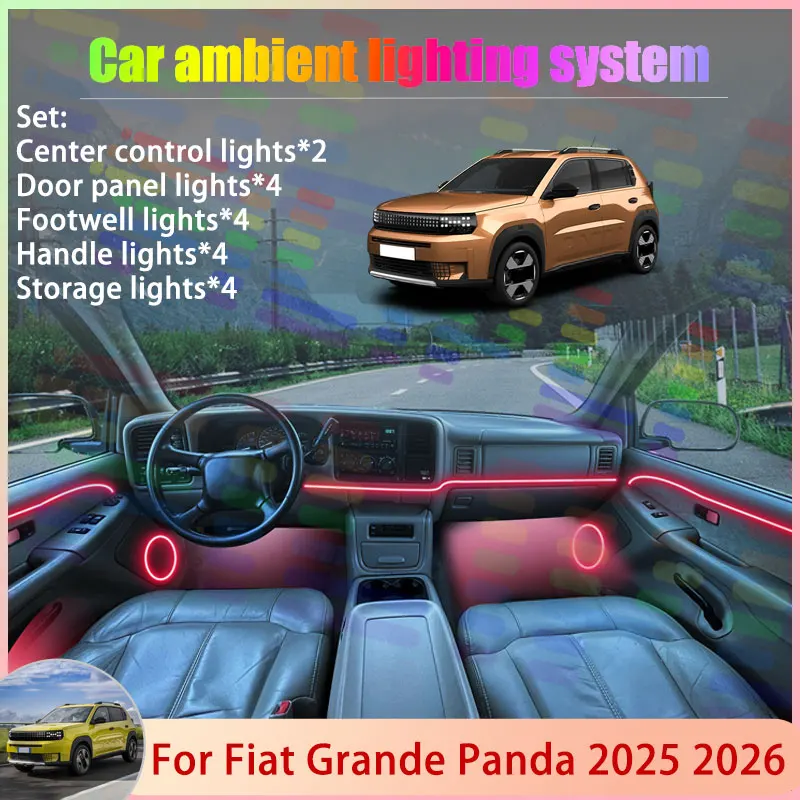

For Fiat Grande Panda 2025 2026 2/18 in 1 Car Atmosphere Light Lamp RGB Shade Ensemble Streamer Atmosphere Set Auto Accessories