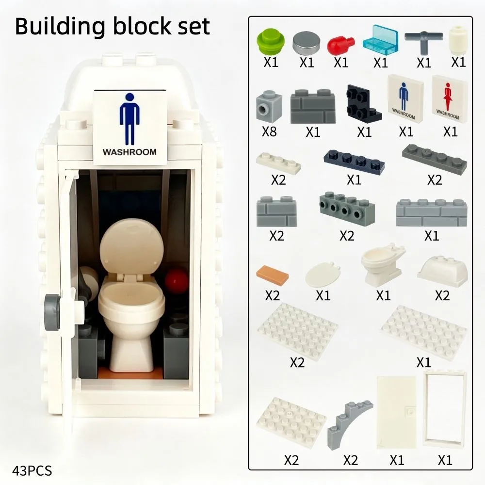 Simple White Building Block Set Bathroom Scene Stable Structure DIY Building Block Small Particle Tight Fit