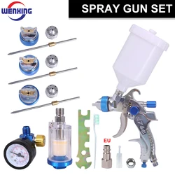 Professional HVLP Spay Gun 1.4/1.7/2.0mm Nozzle Gravity Airbrush +Pressure Regulator + Water And Oil Separator Set