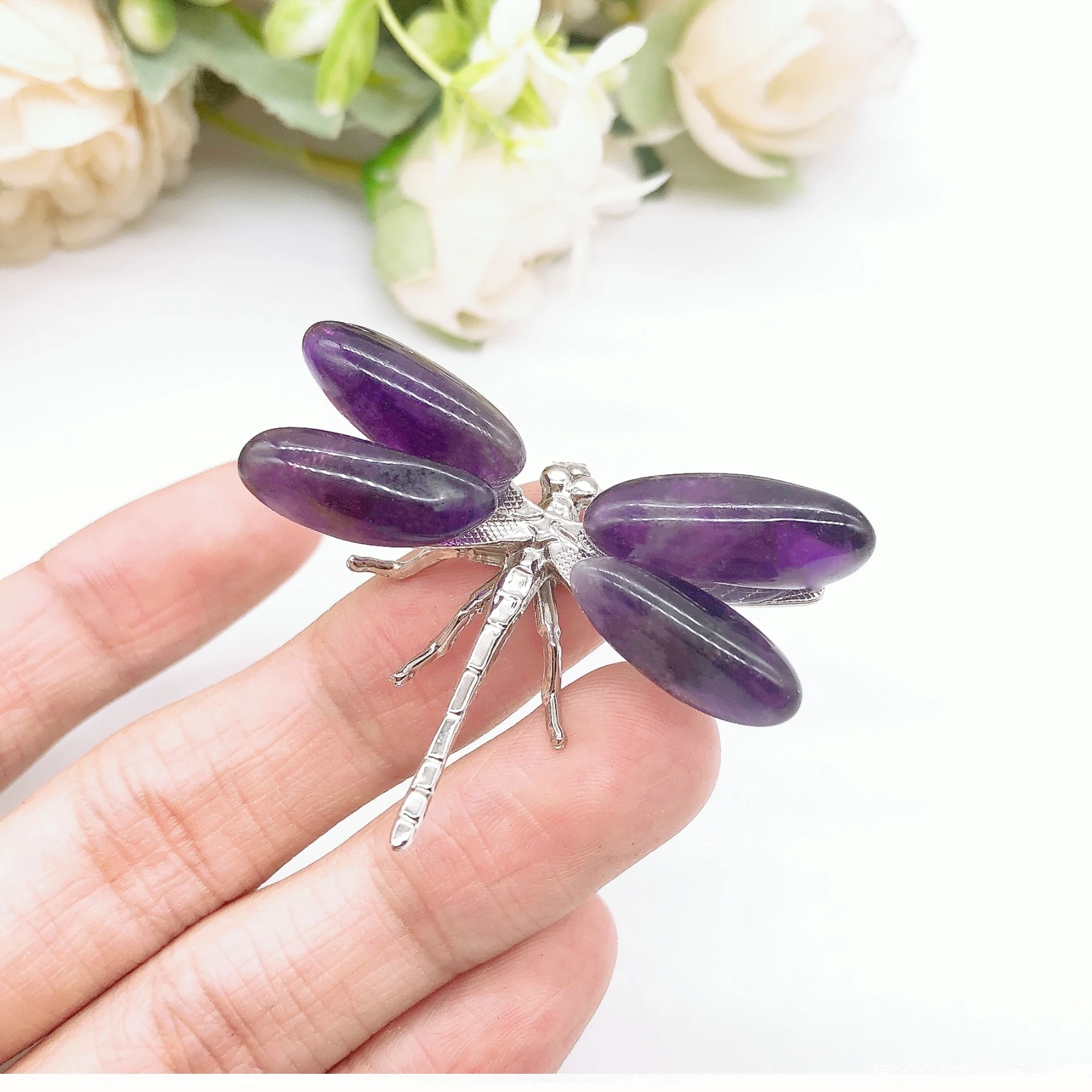 1PC Dragonfly Spar Figurine Craft Handmade Natural Amethyst Quartz StoneButterfly Reiki Healing Home Decoration Children Gift