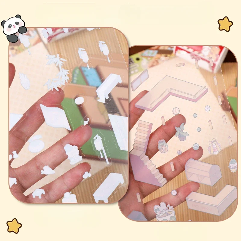 Miniature scene Cartoon Chinatown Cabin Scene Stickers Stacking Pasting Festival Birthday Gift for Kid Child Student