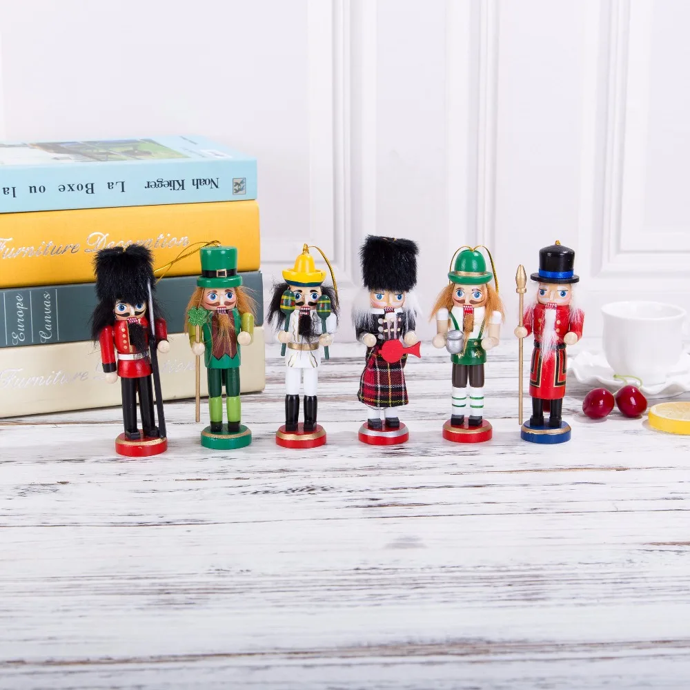 New 12cm Cute Cartoon Nutcracker Puppet Pendant Christmas Nutcracker Doll Child Gift 6pcs/Set Ht117