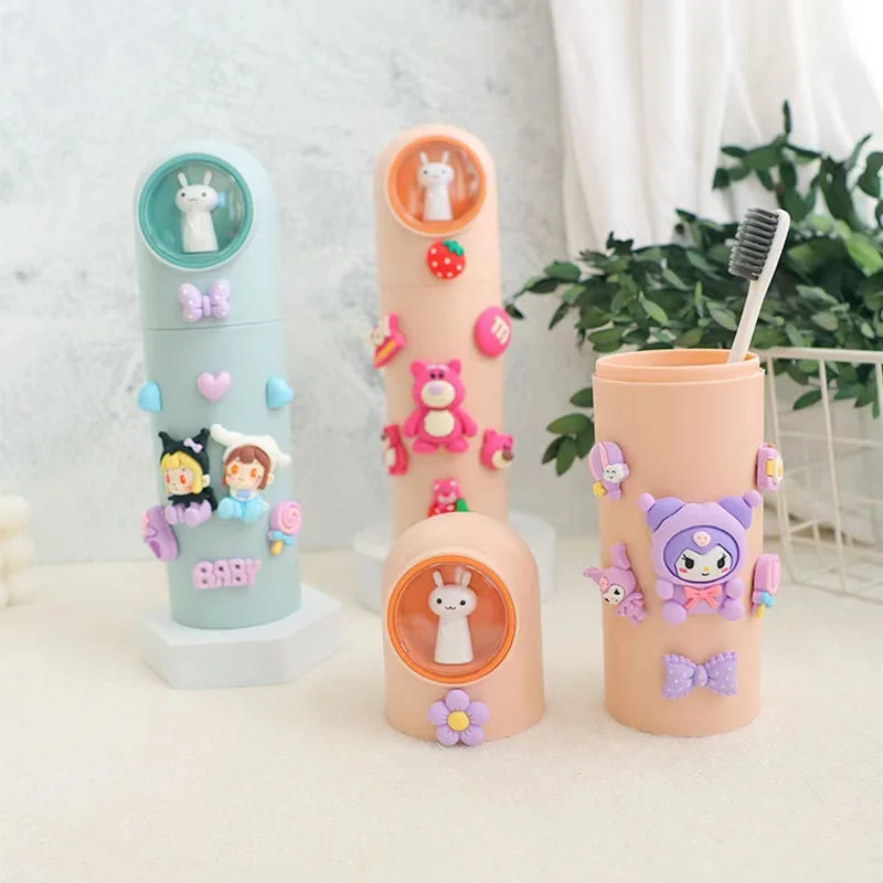 

Kawaii Sanrioed Kuromi Mouthwash Cup Storage Box Cute Hello Kitty Melody Cinnamoroll Travel Portable Plastic Toothbrush Cup