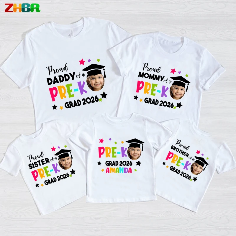 Custom Photo Pre-K Grad 2026 Family Matching T Shirts Personalized Name Proud Daddy Mommy of Pre-K Graduation Outfit Parent Kids