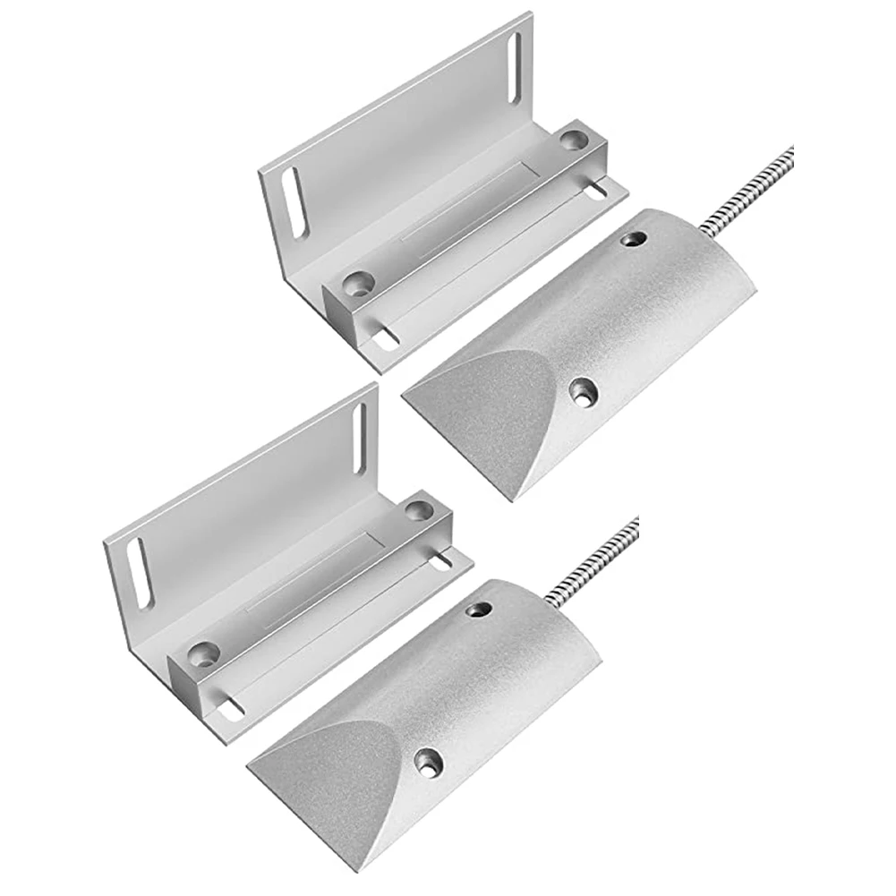 2 Sets Wired Switch Garage Door Contact Sensors with Metal Tube Protection and Bracket for Installation on Rolling Shutter Doors