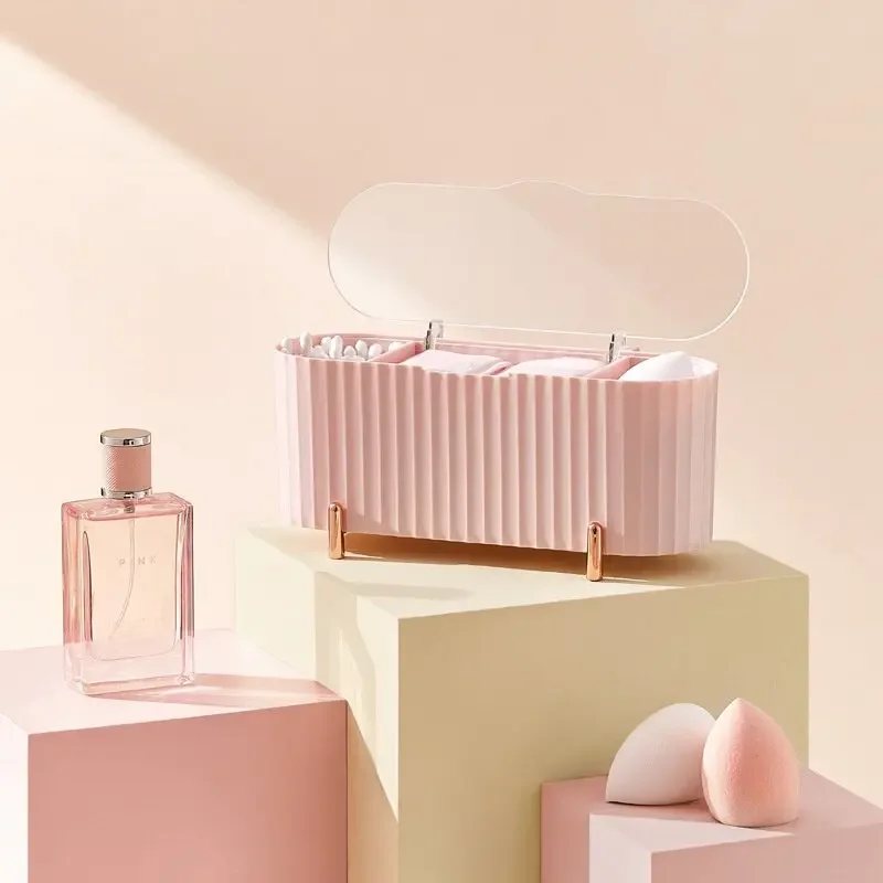 

1pc Three Grid Cosmetics Box Transparent Dustproof Covered Bucket Makeup Cotton Makeup Brush Desktop Box Wall organizer Bag