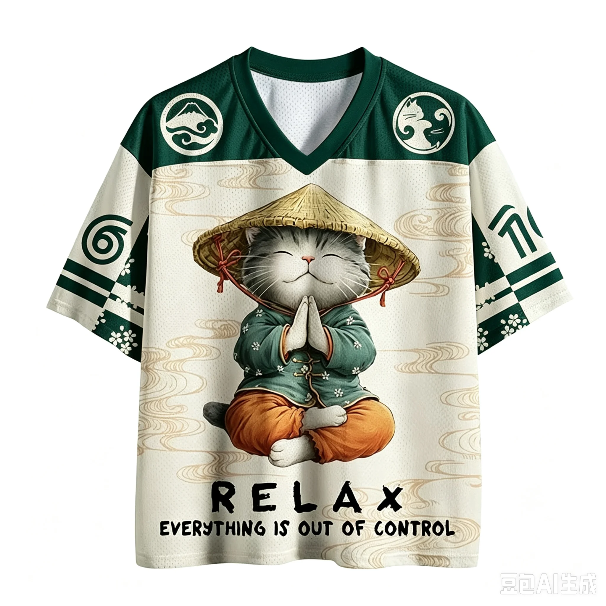 Japanischer Retro-Zen-Katzen-3D-Druck Schnelltrocknendes Atmungsaktives Sport-T-Shirt für Männer und Frauen mit V-Ausschnitt, Modische Streetwear für Eltern – Detail 8