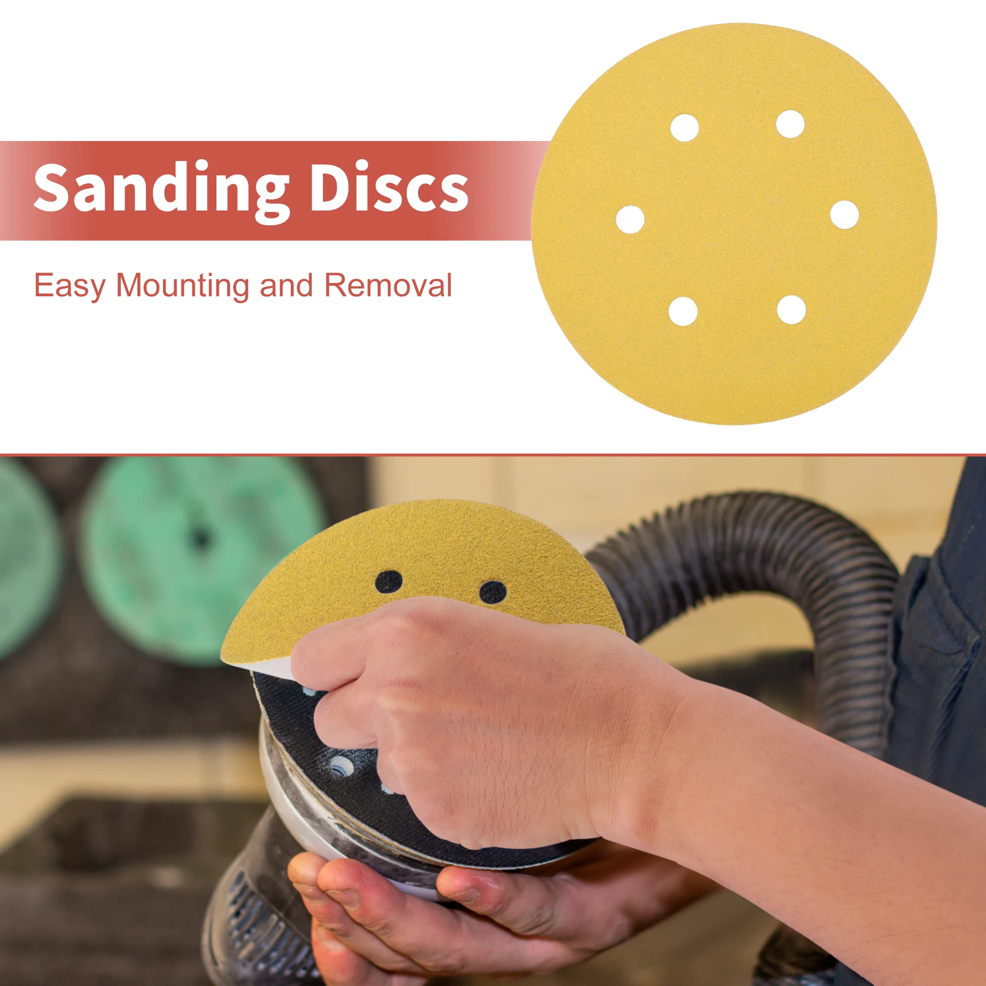 UXCELL 50 PCS Sand Pad 180 Grits Sanding Discs 6 Inch 6 Hole Round Hook and Loop Sandpaper Polishing Disc Car Abrasive Tool