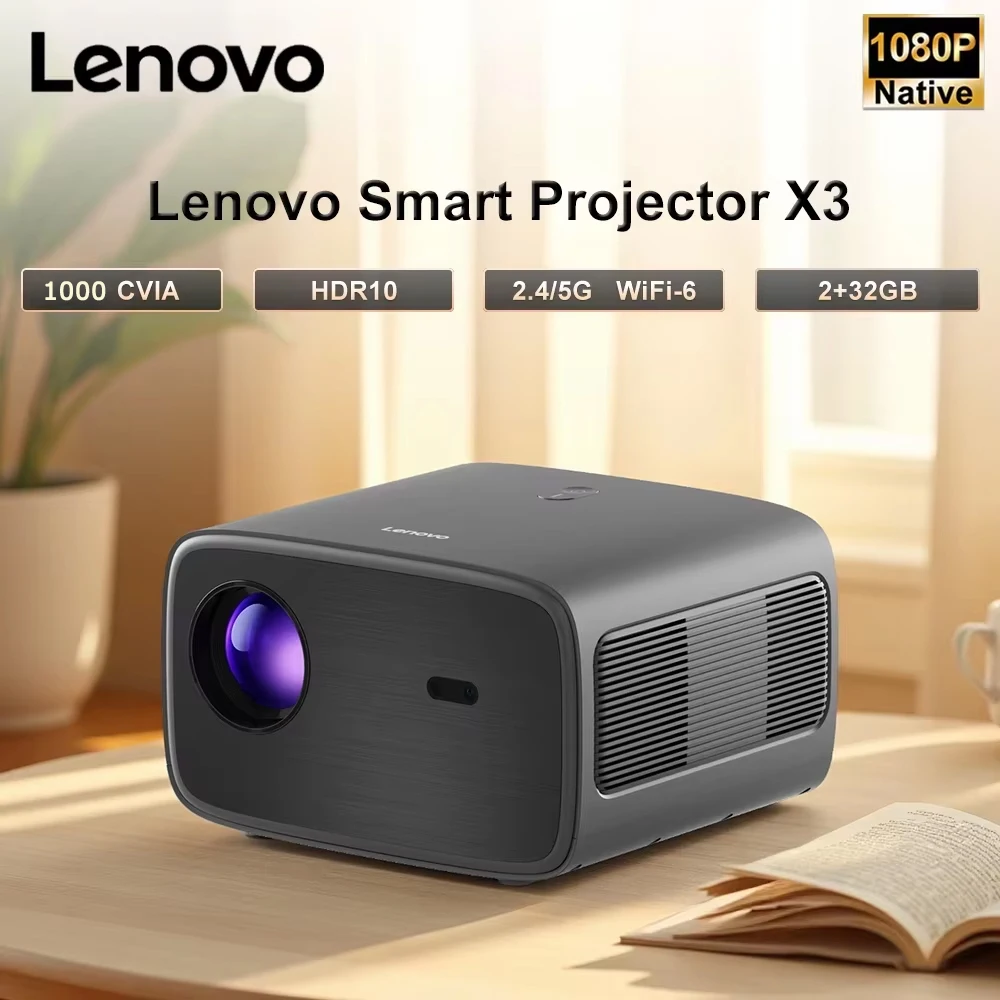 

Проектор Lenovo X3 4K для домашнего кинотеатра с поддержкой Full HD, Smart TV, видео, Wi-Fi 6, декодированием HDR10, яркостью 1000 CVIA, Android Beamer