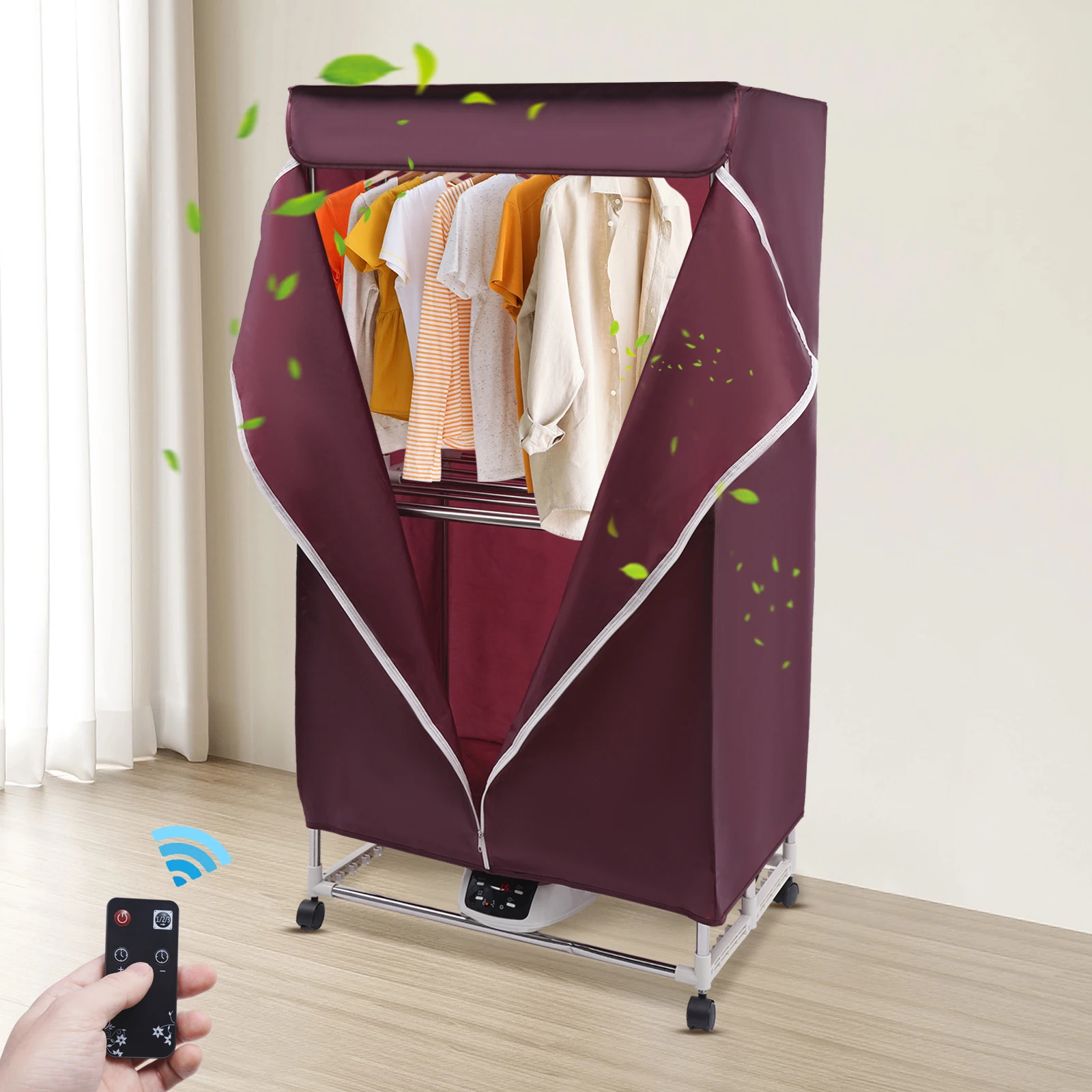 1200-1500W Portable Electric Travel Mini Clothes Dryer Machine PTC 5-layer Heating with Remote Control for Apartments