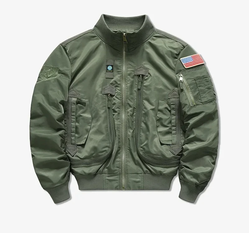 

Trendy Men's Pilot Jacket Loose Fit Casual Coat Spring Autumn Workwear Fashion Outerwear Unisex Baseball Style Jacket