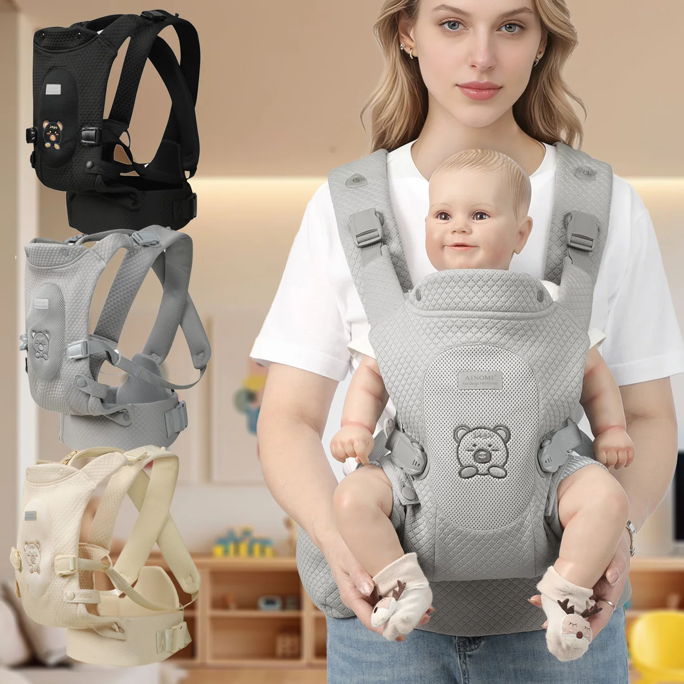 

Многоцветный рюкзак-переноска для малышей, легкий портативный дорожный набор 4-в-1, регулируемый, удобный для ношения спереди и сзади, идеальный подарок