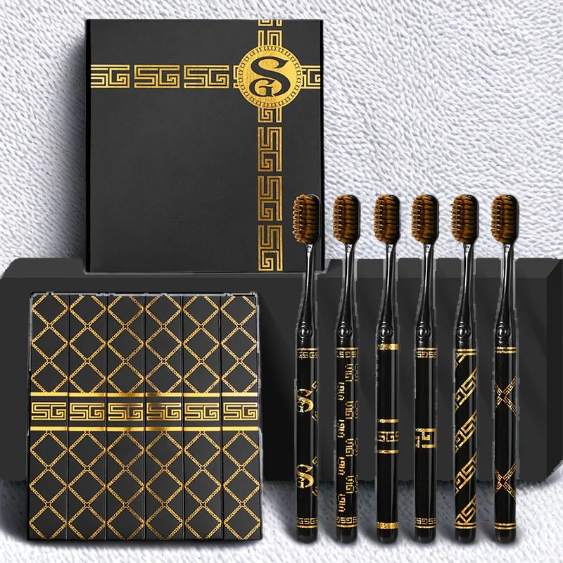 Высококачественная зубная щетка в подарочной упаковке, для домашнего использования, черно-белая; легкая роскошная тонкая шелковая мягкая заколка для взрослых, ручка для пары, широкая голова, семья