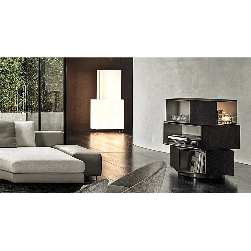 رف كتب فاخر خفيف على الطراز الإيطالي، خزانة كتب قابلة للدوران، رف أرضية صغير للشقة