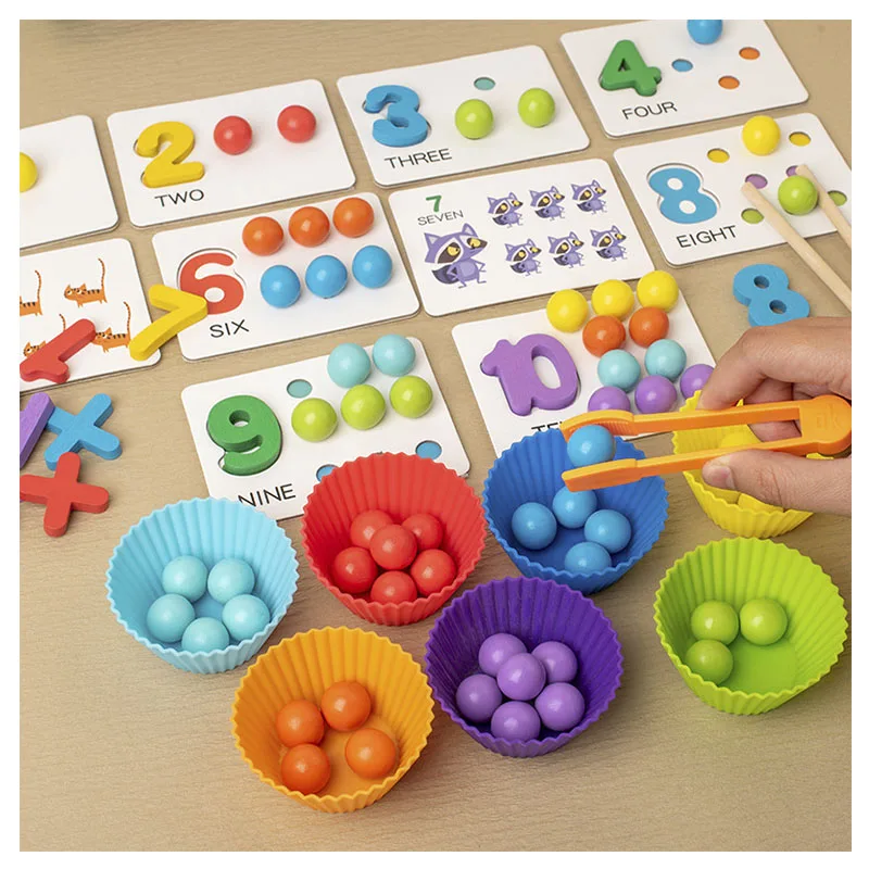 Perline con clip Montessori in legno Giocattolo Allenamento motorio fine Ordinamento dei colori Corrispondenza Giocattoli educativi per l'apprendimento precoce per bambini Bambini