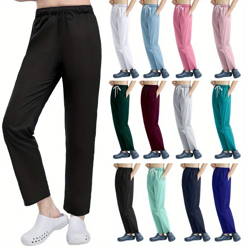 通気性速乾性ワークパンツ、ラボ技術者、看護師向け、伸縮性ストレートレッグ、夏、病院用