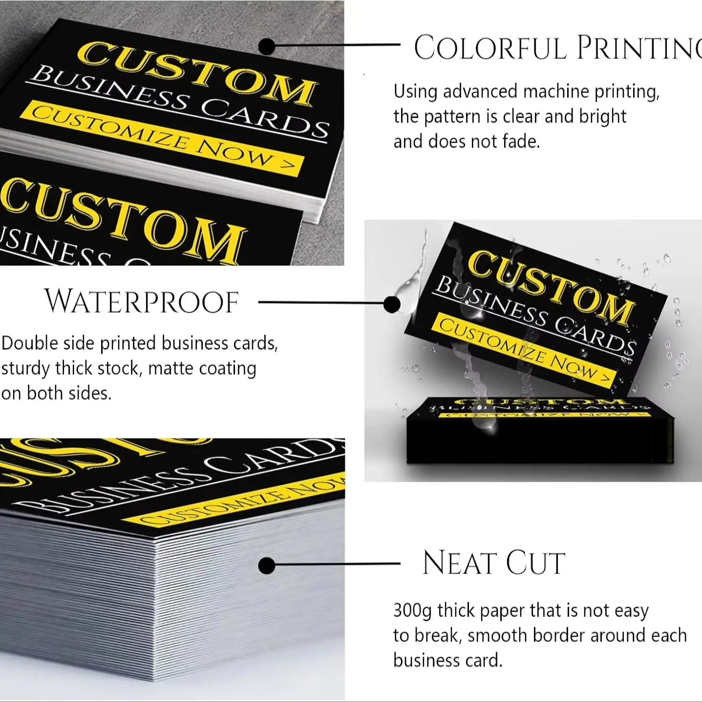 Custom Business Cards Add Photo/LOGO/Text Personalized Business Cards for Small Business 300gsm Matte Paper Front & Back Sides P