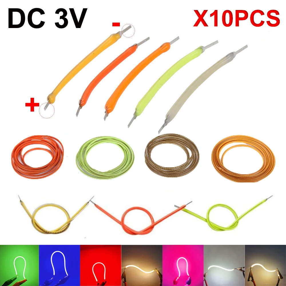 

10 шт. гибкая светодиодная нить накаливания DC3V 60 80 95 125 145 185 200 300 450 мм светодиодная лампа детали лампы DIY диод освещение аксессуары накаливания