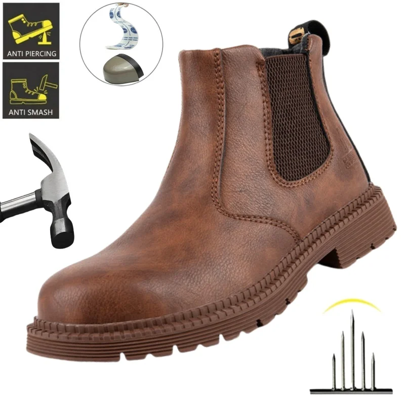 

Waterproof Leather Work Safety Shoes,Labor Shoes With Steel Toe Smash-proof,Men Working Shoes Non-slip Lightweight Safety Boots