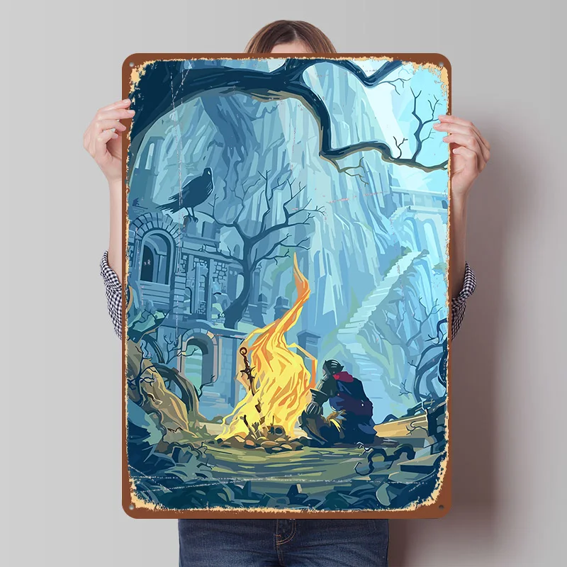 Dark Souls Blechplakette, Poster, individuelle Wandkunst, Retro-Vintage-Metallschilder für Zimmer, Wanddekoration, Schlafzimmer, Badezimmer, Dekoration