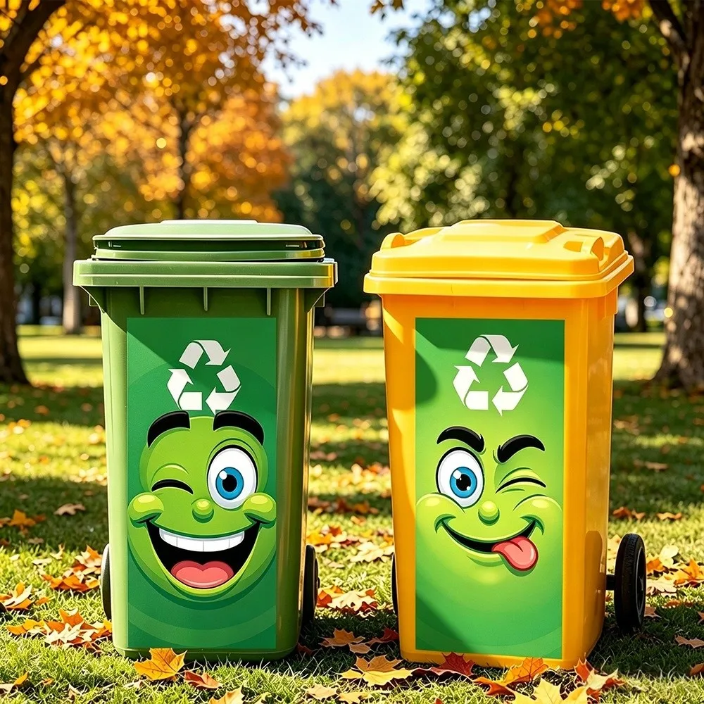 Funny Cartoon Face Trash Bin Sticker Self Adhesive Water Block Garbage Can Decal Sun Proof Tough Easy Paste Recycle Bin Sticker