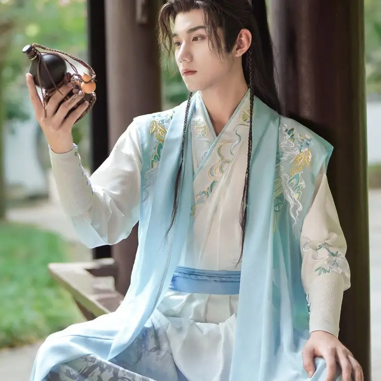 

Yun Ge Xiao Tai Song Dynasty Hanfu Мужской древний стиль Красивый полный комплект Вышитый крестообразный воротник Свежий Гость Усяя Мужской Женский