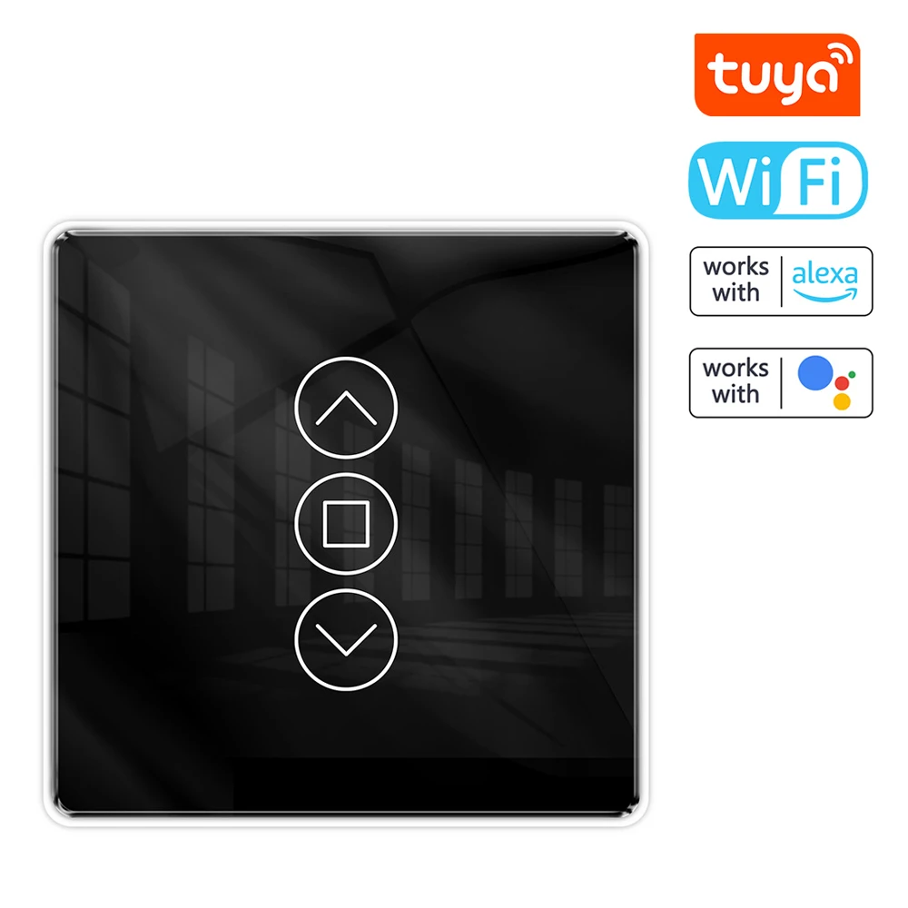 

Tuya WiFi Intelligent Curtain Switch 2.5D Arc Glass Touch Smart Curtain Switch Controlling Panel Works with Alexa Google Home