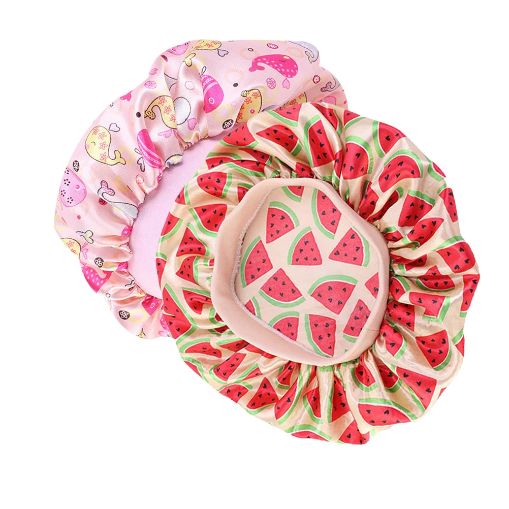 

4pcs Children Satin Baby Shower Headwear For Baby Bathing Hair Caps Non- Kids Shower Hats Bonnets