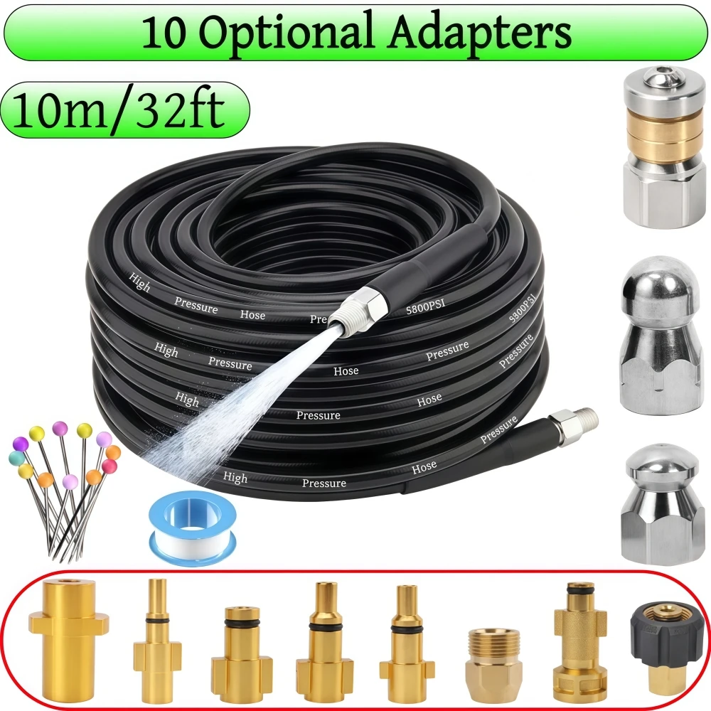 10m/32ft Sewer Drainage Cleaning Hose 5800psi Super Flexible Hose Pipeline Cleaning Nozzle For Karcher Bosch Nilfisk Lavor Huter