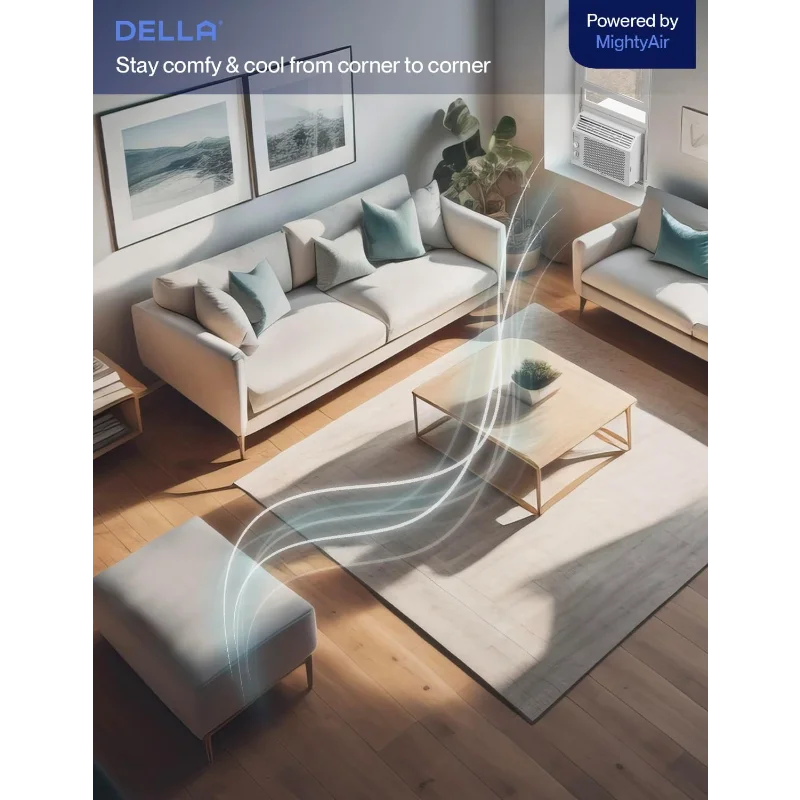 DELLA Window Air Conditioner, Reusable Filter, Easy Install Kit, 5000 BTU Cools Up To 150 Sq. Ft, Energy Saving AC Unit