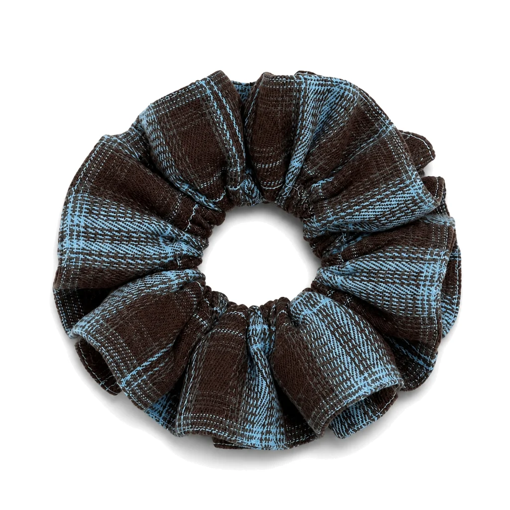 Mint Chocolate Blue Brown Large Double-Layer Scrunchie Handmade Elastic Hair Tie for Ponytail and Bun