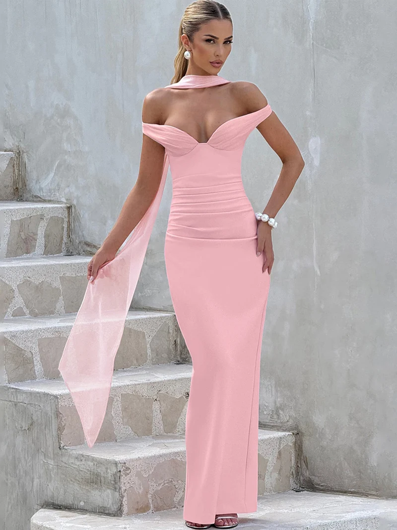 DGLUKE ปิดไหล่ Backless Maxi ชุดผู้หญิง Sweetheart คอชุดเข้ารูปชุดราตรียาวชุดราตรี