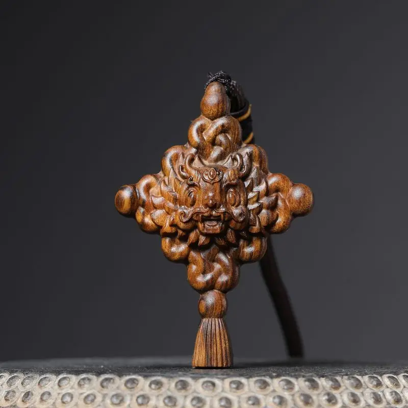 Agarwood wood carving Chinese knot cartoon dragon ornament wooden carved craft car pendant decoration handmade