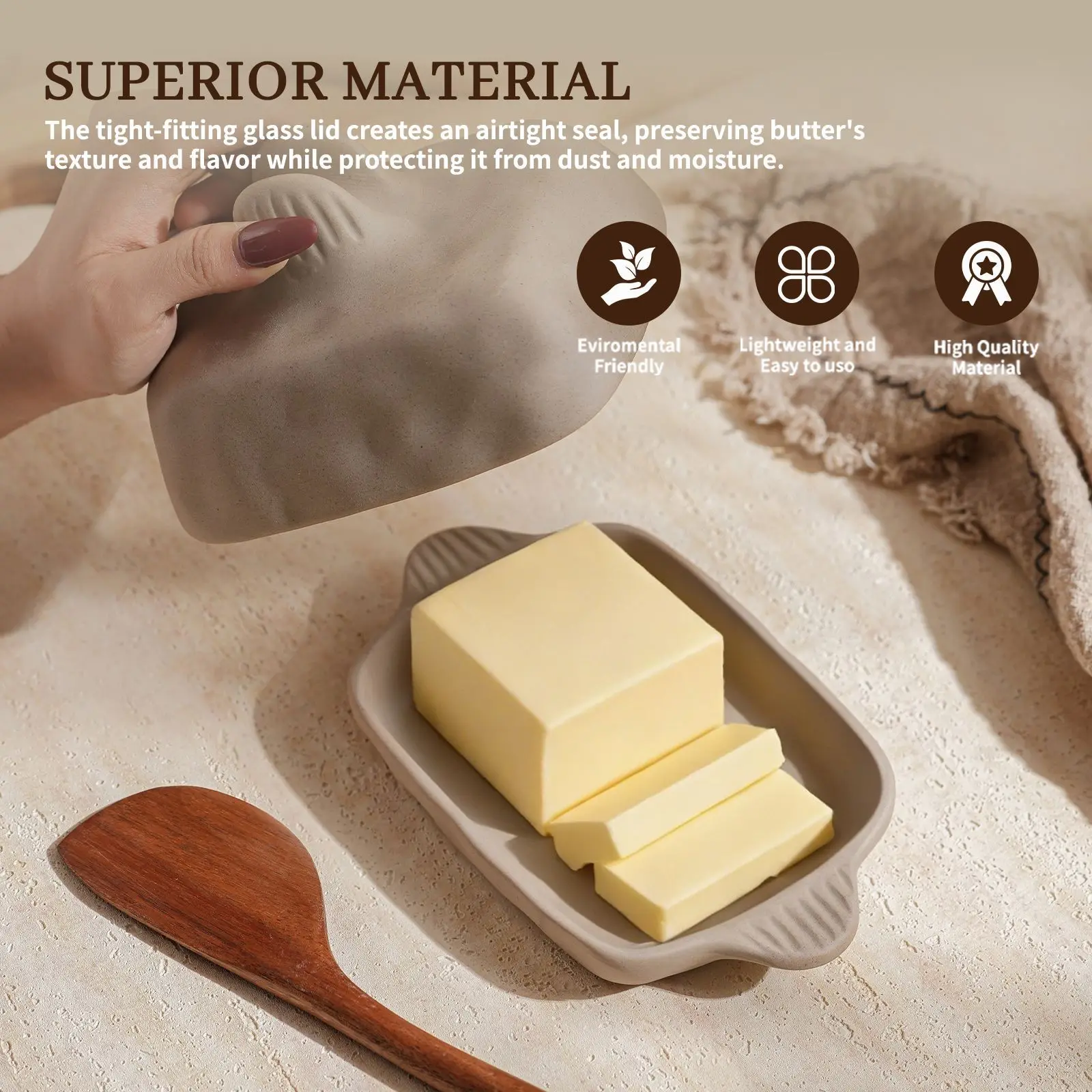 Rough‑ceramic creative hand‑pinched textured butter container with lid for kitchen, rectangular ceramic butter dish 2 sets 4