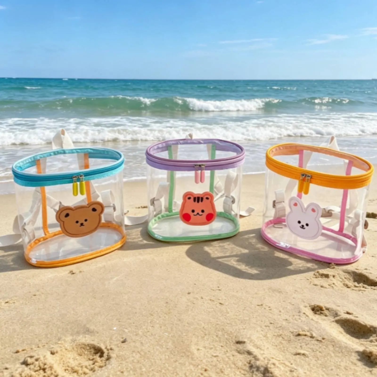 Creature Print Clear Backpack Color Contrast Clear Jelly Backpack Storage Bag Cute Easy to Clean for Travel, Swimming
