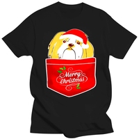 Men T Shirt Lhasa Apso with Santa Hat In Pocket Chri Women T-Shirt