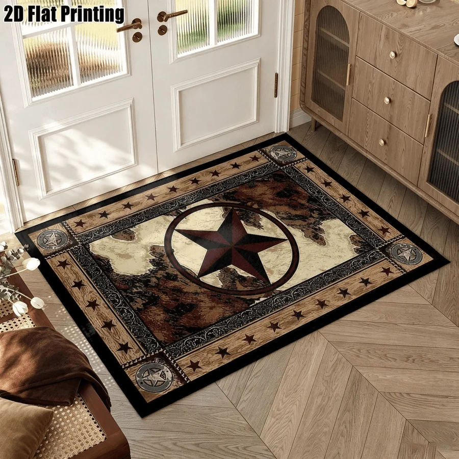 1Pc American Retro Five-Pointed Star Printed Rug, Machine Washable, Personalized Decoration, Retro Style Universal, Suitable for Living Room, Bedroom, Entryway, Office, Corridor and Other Areas