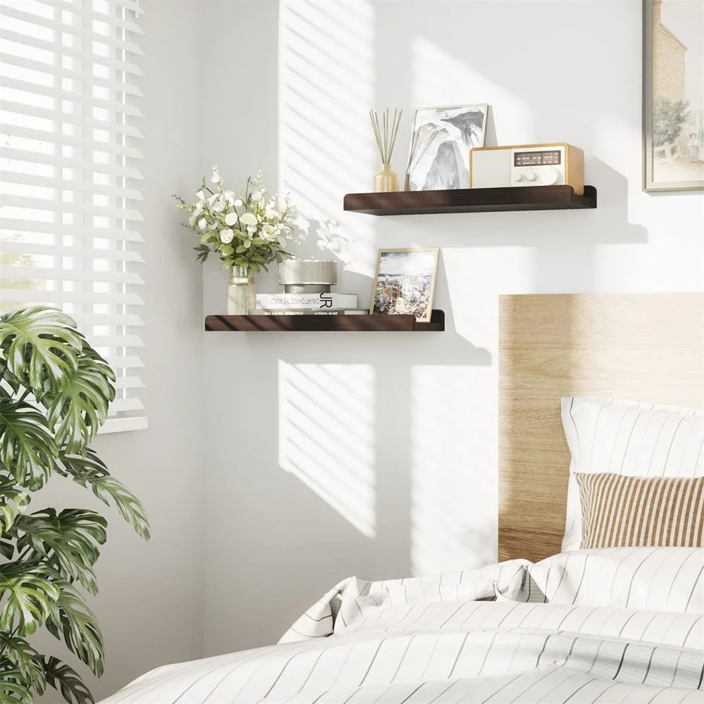 

Farmhouse Wall Shelves Set of 2 for Bedroom Living Room Wood Floating Shelves with Ledge Display Photo Frames Decorations