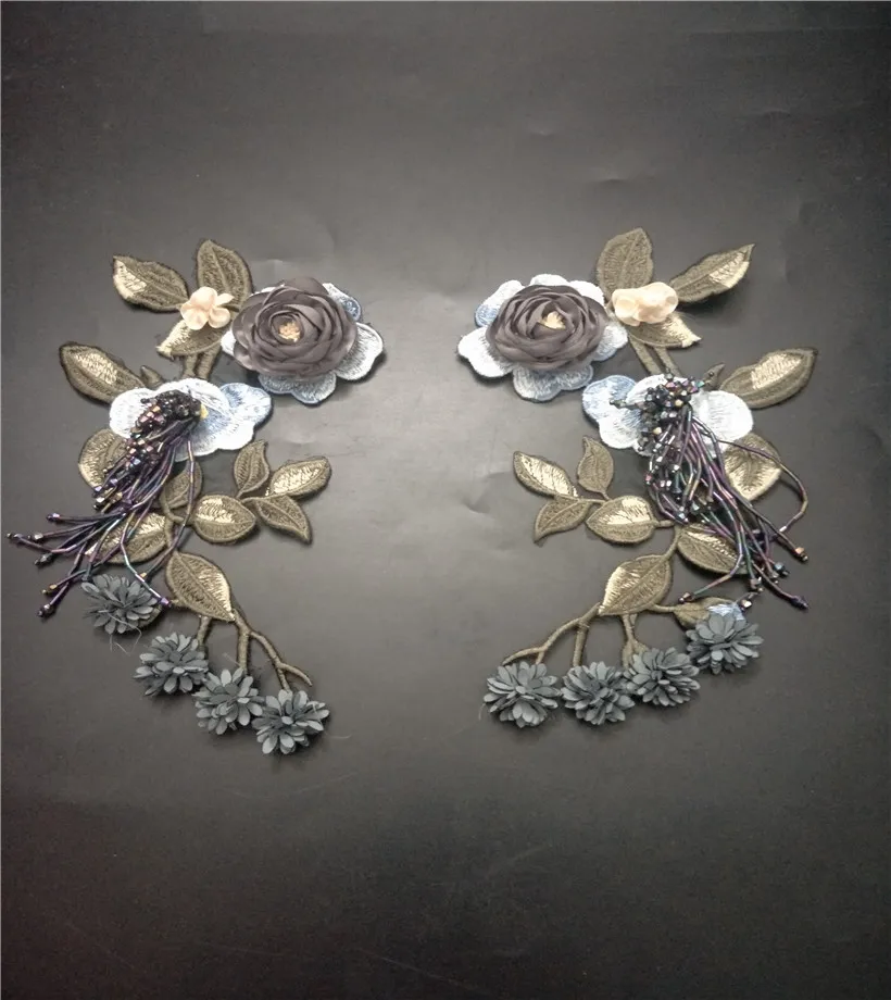 Parches parche con apliques de cuentas y diamantes de imitación de flores azules para ropa, apliques de ropa, parches adhesivos bordados para ropa