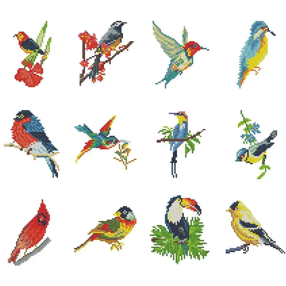

12pcs DIY Full Round Diamond Mosaic Parrot Animal Unique Gift Mini Diamond Painting Bird New Arrival Handmade Hobby