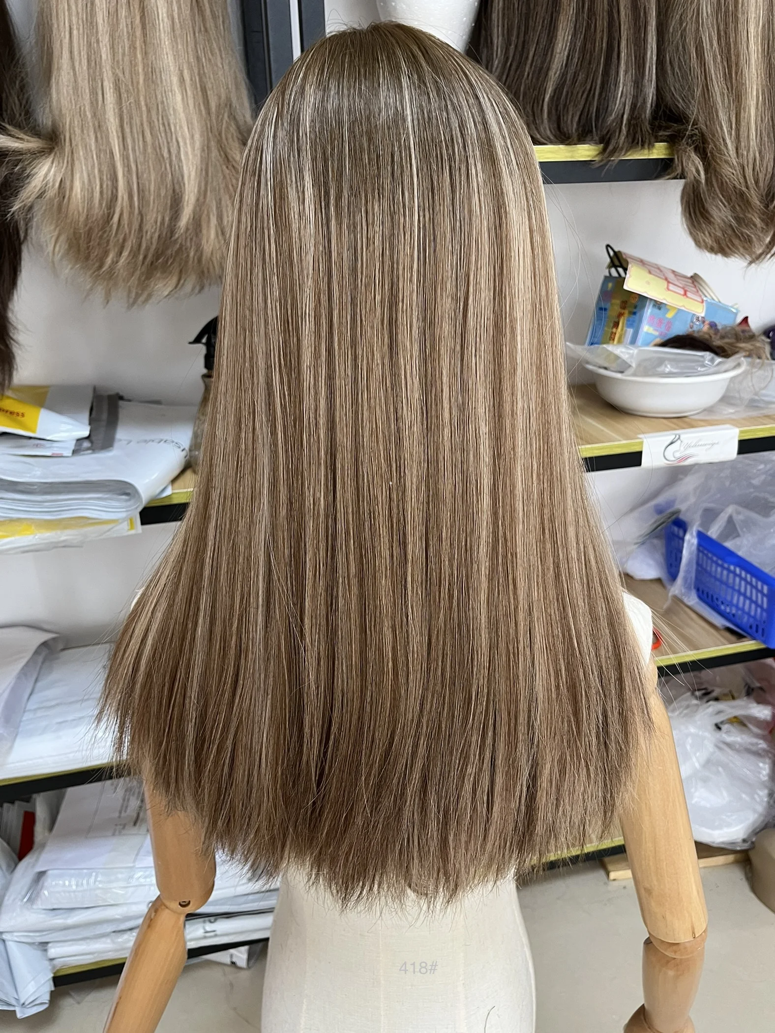 Perruque blonde en dentelle à dessus doux non transformés, prix d'usine, cheveux européens, savoir chaud