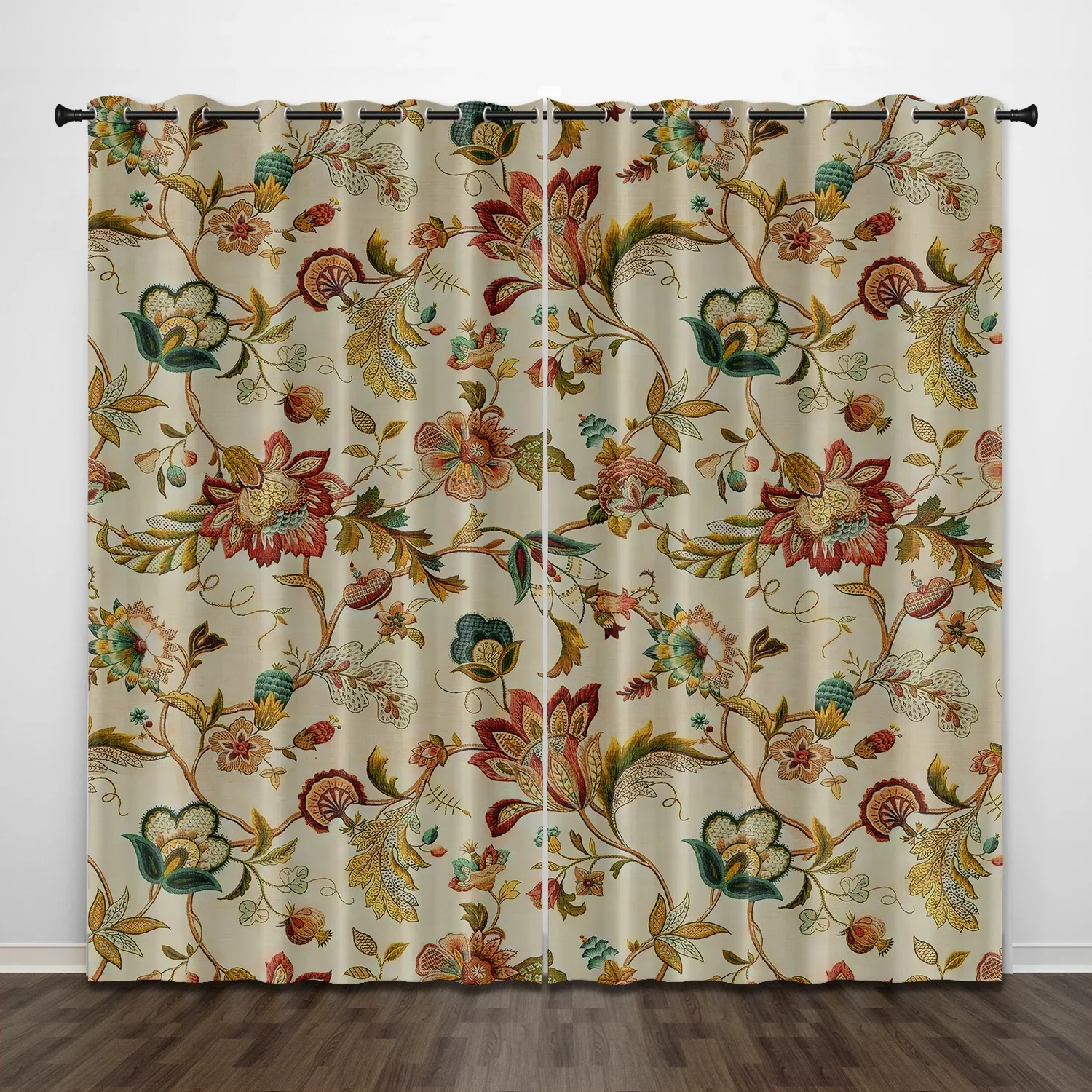 Yellow Red Green Jacobean Floral Blackout Curtains 3D Print Window Curtains for Bedroom Living Room Decor Window Treatments