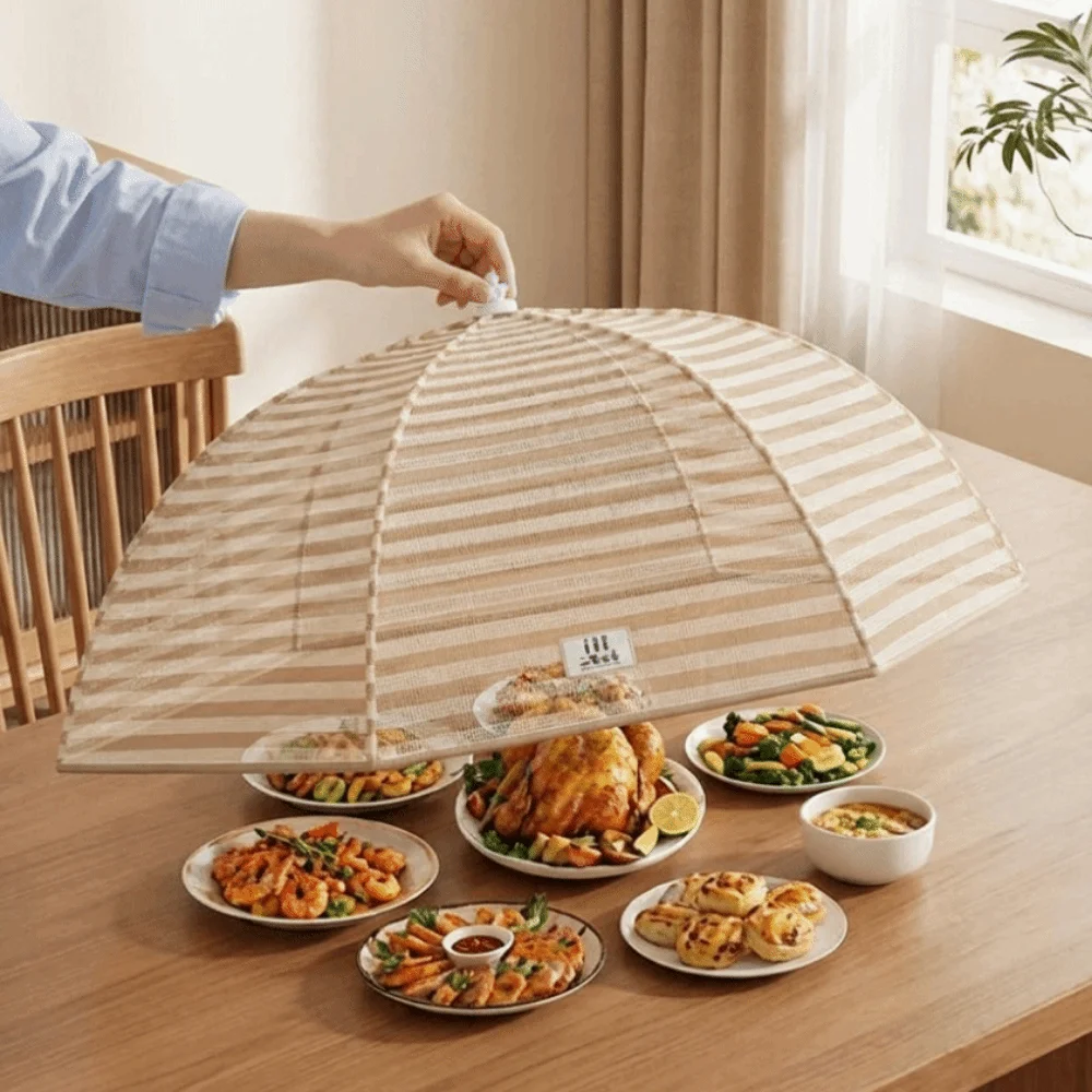 Umbrella-Style Mesh Food Cover Folding Insect-proof Dish Covers Breathable Dust-proof Food Preservation Cover Meal Cover