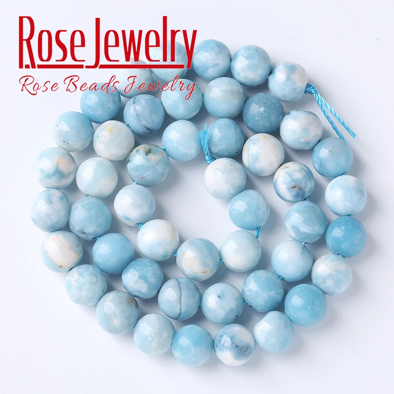 A + genuine natural azul grânulos de pedra larimar redonda solta espaçador contas para fazer jóias diy pulseiras colar 4/6/8/10/12mm 15"