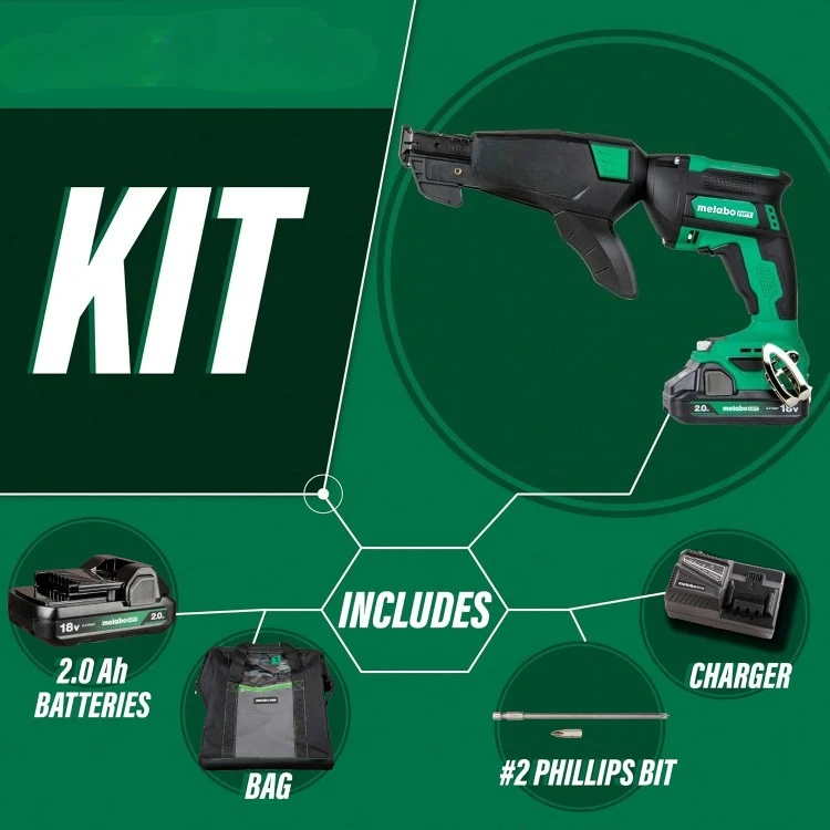 اتش بي تي لاسلكي 18 فولت متعدد فولت ™ طقم مسدس لولبي للحوائط الجافة | تتضمن مرفق مجلة المسمار المطلي | تتضمن 1-18 فولت 2.0 أمبير ب #2