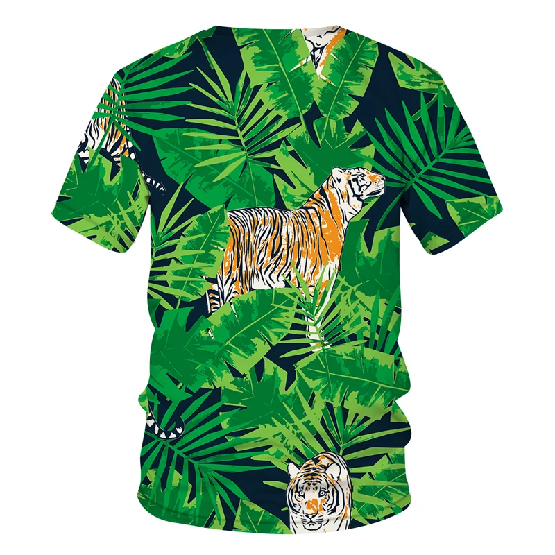 Hot Summer Men\'s T Shirt 3D Printed Jungle Camouflage Animal Tiger Leopard Pattern Personality Short Sleeve Loose O Collar Shirt